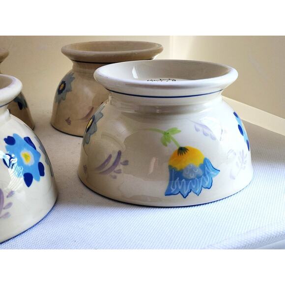 BOWLS-KIMBERLY HODGES-Hallmark-Cereal/Soup/Noodle-Blue-Light Cream-Footed-Set 4 - Picture 7 of 12